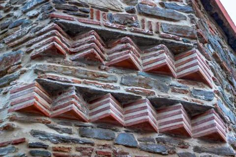Perspective shoot of masonry corner wall detail on ancient structure Stock Photos