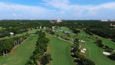 Perspective shot of breathtaking golf course in Coral Gables Area of Miami on Stock Footage 254953034