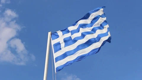 Perspective shot of greece flag with blue open sky background 1 Stock Footage 91998557