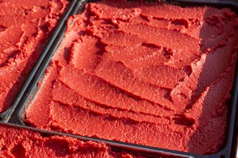 Perspective shot of tomato paste sunset time Stock Photos