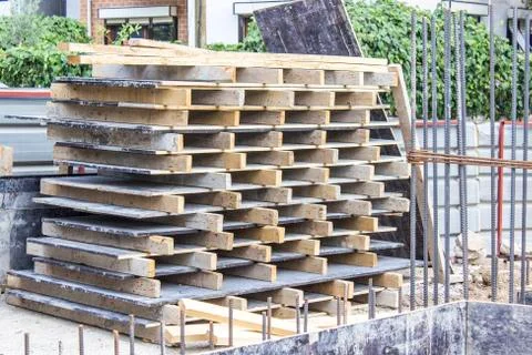 Perspective shot of wooden stack in the construction of basement at Izmir in  Stock Photos