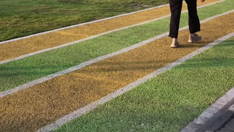 This perspective shows a jogging track being used for running or walking at Stock Footage 340337489