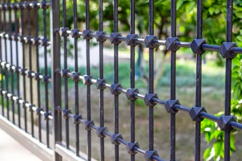 Perspective side clear shoot of iron made barriers Stock Photos