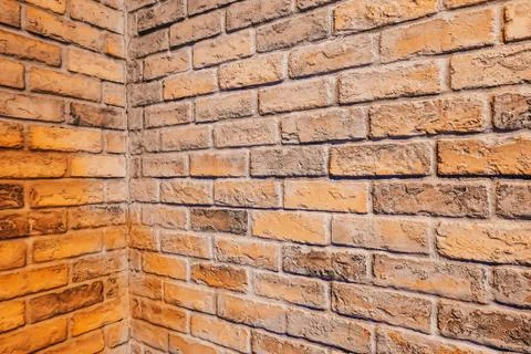 Perspective, side view of old red brick wall texture background. . Foto stock