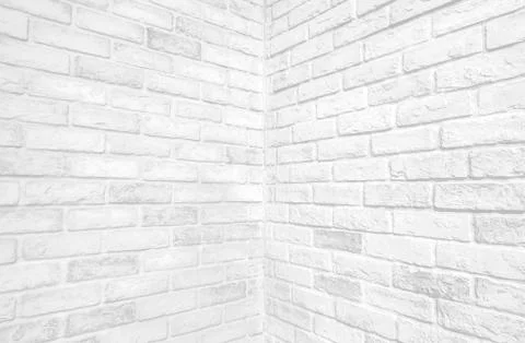 Perspective, side view of old white brick wall texture background. Foto stock