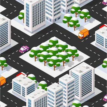 Perspective snowy Christmas winter view 3D illustration Ilustração Stock