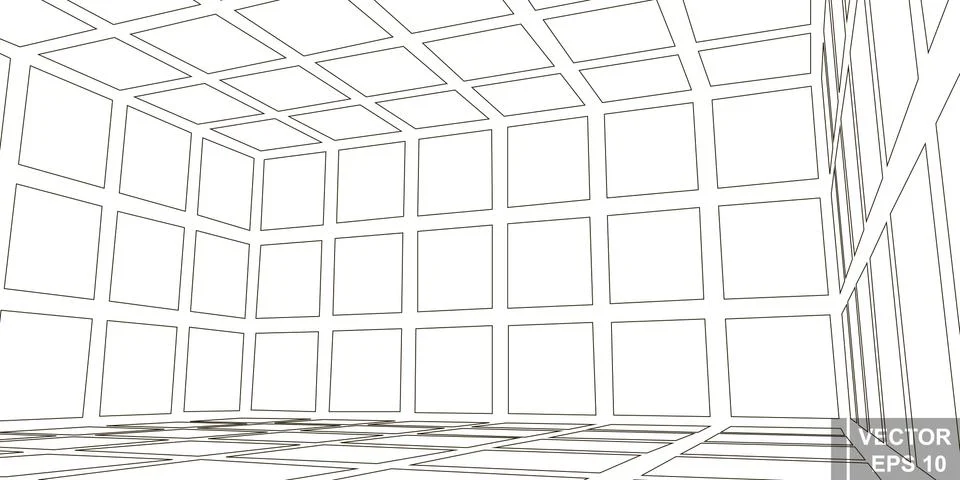 Perspective. Square. Three-dimensional 3D. The outline is isolated on a white Stock Illustration