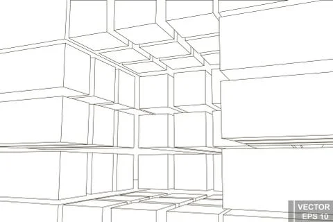 Perspective. Square. Three-dimensional 3D. The outline is isolated on a white Stockillustratie