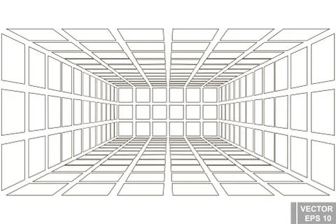 Perspective. Square. Three-dimensional 3D. The outline is isolated on a white Иллюстрация