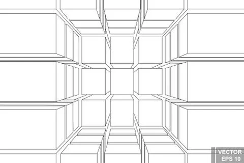 Perspective. Square. Three-dimensional 3D. The outline is isolated on a white Stockillustratie