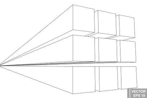 Perspective. Square. Three-dimensional 3D. The outline is isolated on a white Иллюстрация