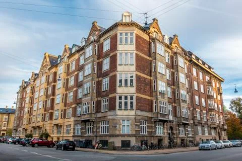 Perspective street view of a building in classical European architectural des Stock Photos