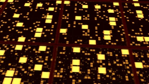 Perspective surfaces with orange random glowing tiles Stock Footage 87561646