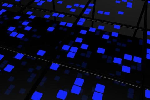 Perspective surfaces with random glowing tiles Stock Illustration