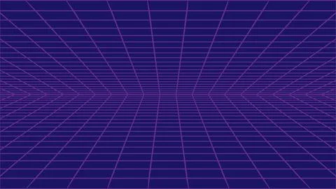 Perspective synthwave grid background with purple glowing wireframe horizon.. Stock Illustration