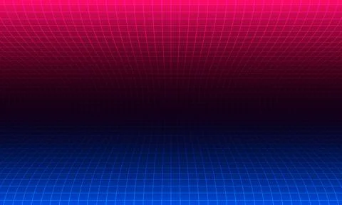Perspective synthwave grid with depth of field effect. Abstract wireframe lan Stock Illustration