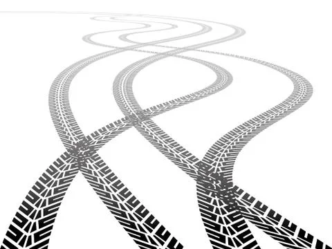 Perspective tyre tracks Stock Illustration