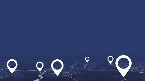 Perspective urban map background with white pins and route tracking lines on Stock Illustration