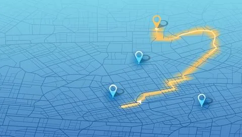 Perspective urban plan featuring a bright navigation trail Stock Illustration
