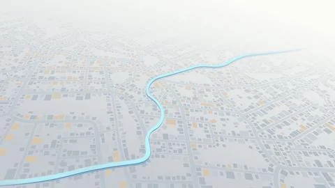 Perspective View of Abstract White City Map with Blue Winding River. Vector Stock Illustration