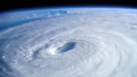 Perspective View Animation Of Giant Hurricane Seen From Outer Space. Stock Footage 142812237