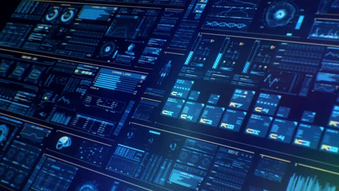 Perspective view of azure futuristic interface. HUD global abstract technology Stock Footage 149028672