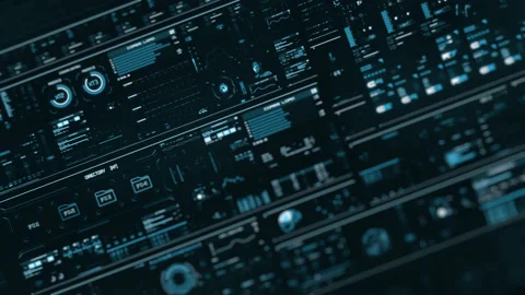 Perspective view of blue futuristic interface. Looping HUD head-up display Stock Footage 149028788