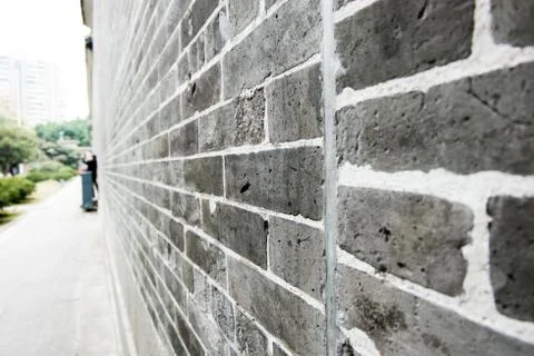 Perspective view of brick wall at park. Stock Photos