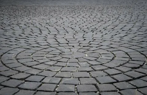 Perspective view of circular paving stone pattern. Stock Photos