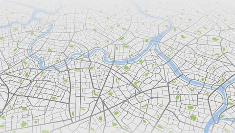Perspective view city map with river and green parks. Vector illustration. Stock Illustration