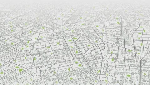 Perspective view city map with river and green parks. Vector illustration. Illustration