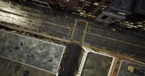 Perspective view of city streets featuring crosswalks and buildings Stock Illustration