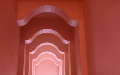 Perspective view of the corridor with arched. Stock Photos