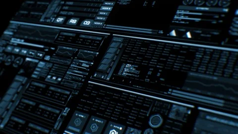 Perspective view of deep blue futuristic interface/Digital screen/HUD Stock Footage 81512437