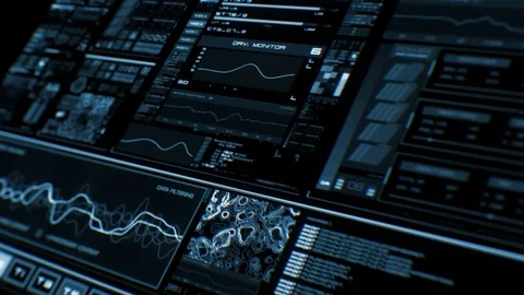 Perspective view of deep blue futuristic interface/Digital screen/HUD Stock Footage 81513117