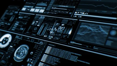 Perspective view of deep blue futuristic interface/Digital screen Stock Footage 81576821