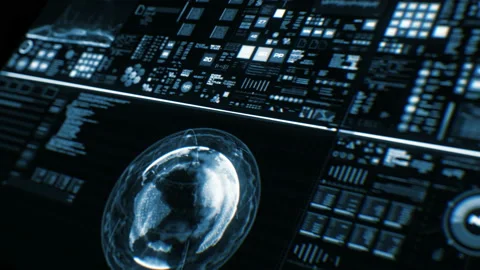 Perspective view of deep blue futuristic interface/Digital screen Stock Footage 85792397