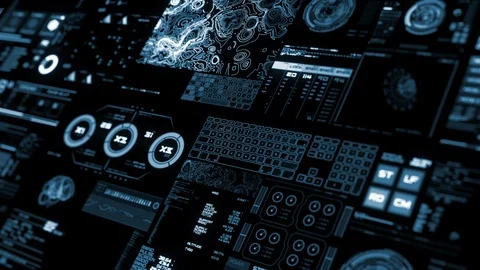 Perspective view of deep blue Futuristic interface/Digital screen Stock Footage 122610172