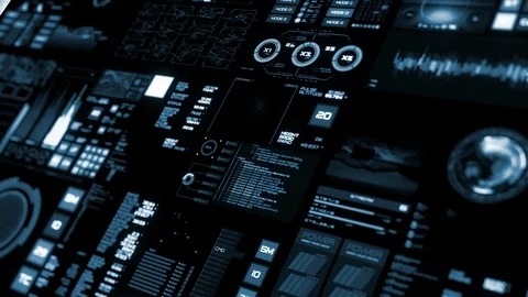 Perspective view of deep blue Futuristic interface/Digital screen Stock Footage 122611162