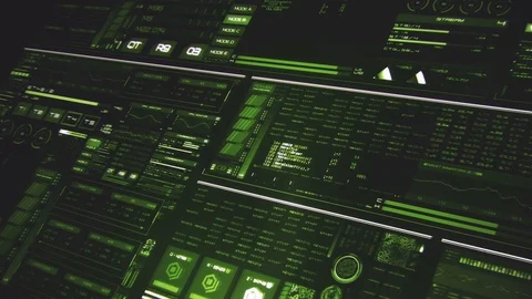 Perspective view of deep green futuristic interface/Digital screen/HUD Stock Footage 81512725