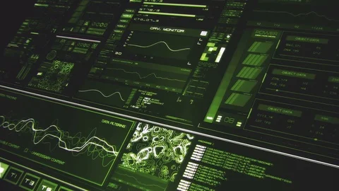 Perspective view of deep green futuristic interface/Digital screen/HUD Stock Footage 81513694