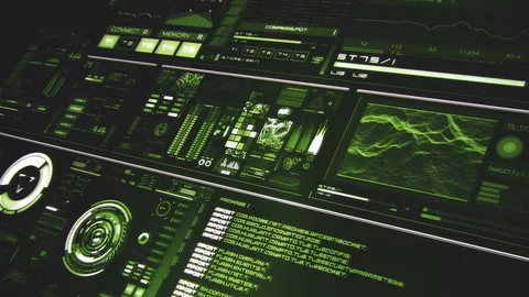 Perspective view of deep green futuristic interface/Digital screen Stock Footage 81577061