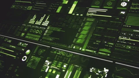 Perspective view of deep green futuristic interface/Digital screen Video stock 81607143