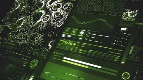Perspective view of deep green futuristic interface/Digital screen Stock Footage 81647188