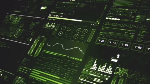Perspective view of deep green futuristic interface/Digital screen Stock Footage 81663735
