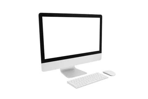 Perspective view desktop computer modern style with simplicity blank screen i Stock Photos