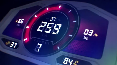 Perspective view of digital car interface with speedometer and tachometer Stock Footage 65956914