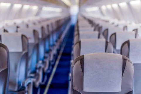 Perspective view of empty aircraft seats Stock Photos