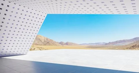 Perspective view of empty concrete floor with cement structure wall building  Ilustración de archivo
