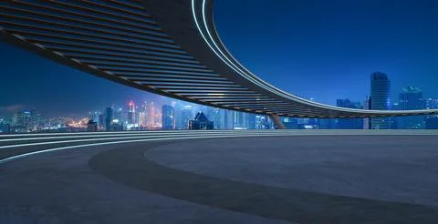 Perspective view of empty concrete floor with cement staircase and wood str.. Ilustración de archivo